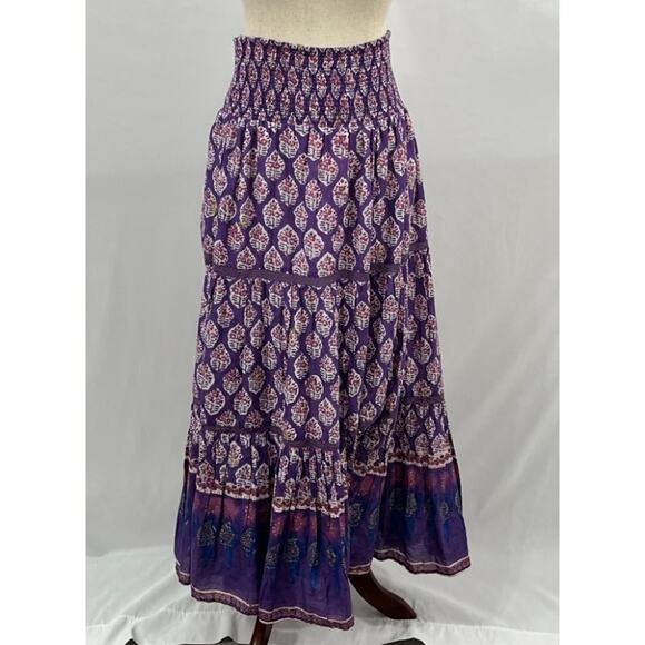 BELL by ALICIA BELL Sz M Medium Purple Print Elastic Waist Maxi Skirt Cotton - Picture 3 of 10